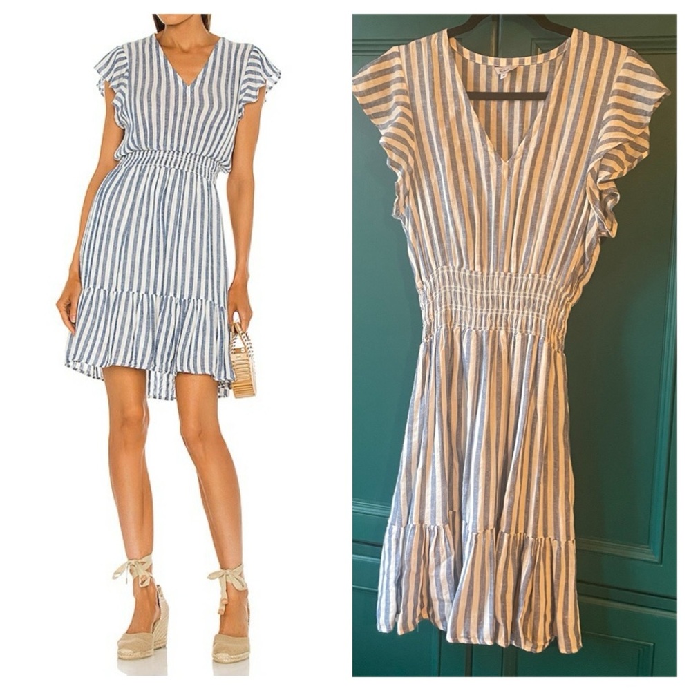 RAILS Tara Echo Stripe Dress – Blue & White Nautical Linen Blend Mini, Size M